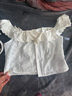 White Eyelet Off-Shoulder Cotton Top